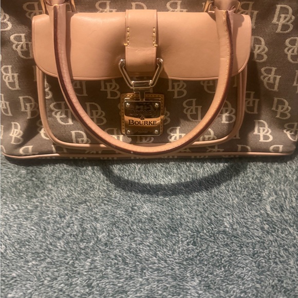 Dooney & Bourke Handbags - Dooney & Bourke Gray Signature Satchel with Tan Trim